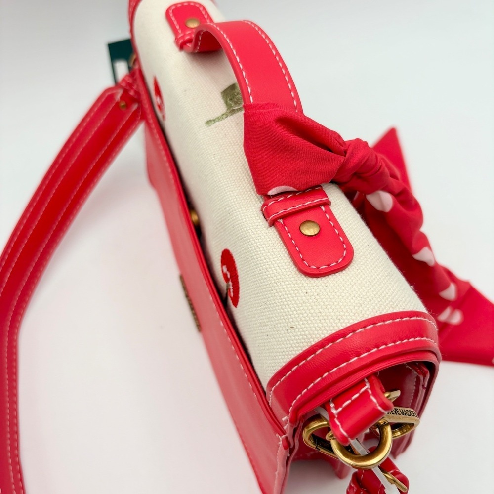 Steve Madden BMAZIE Cherry Embroidered Crossbody‎ Bag Red White Polka Dot Scarf - Picture 6 of 16